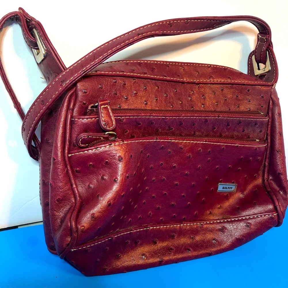 Koltov Red Vinyl Handbag. Medium Size. Strap Included. Vegan Friendly